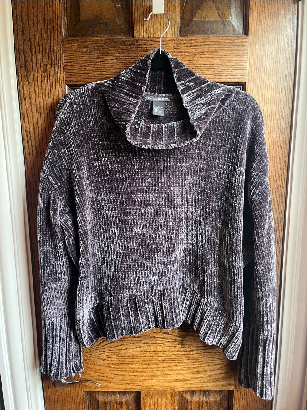 Chelsea & Theodore Plush Chenille Turtleneck Sweater - Charcoal